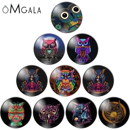 Cartoon Animal Flower Owl Black 12mm/16mm/18mm/25mm Round Photo Glass Cabochon Demo Flat Back Making Findings 10pcs/lot