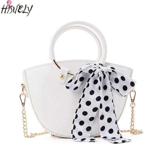 HISUELY Summer Green Handbags With Silk Ribbon Women Small Hand Bag Ladies Luxury Shoulder Designer Ring Handle Female Tote Bag