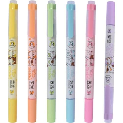 6Pcs/Set Double Headed Highlighter Marker Pen Japanese Fluorescent Pen Colored Drawing Marker Pens Creative Stationery