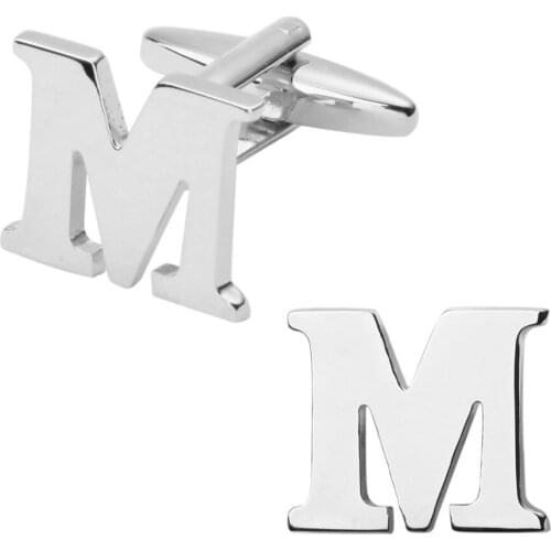 Fashionable man shirt cuff links glossy silvery letter M cufflinks English letters cufflinks / 5 on packing/free shipping