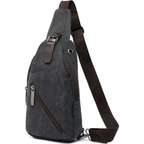 Mens Chest Bag Men Canvas Chest Pack USB Backbag With Headphone Hole Functional Travel Organizer Male Sling Bag