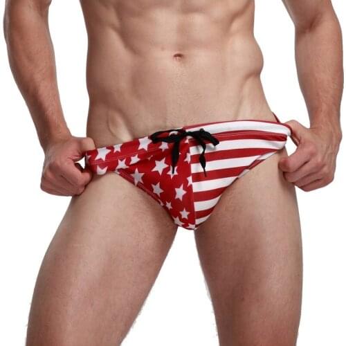 Mens Underwear American Flag Printed Sexy Striped Briefs Bikini Bulge Pouch Breathable Slips Calzoncillo Hombre Male Under Wear