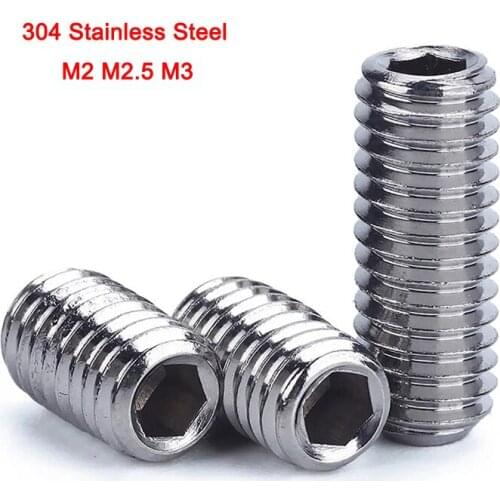 304 Stainless Steel Metric Thread Hexagon Socket Set Screws Screws Cup Point Grub ScrewsHeadless M2 M2.5 M3 Length 2-4mm