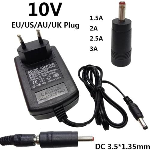 10V 1.5A 1500mA 3.5mm*1.35mm Power Supply Wall Adapter AC 100-240V 220V to DC 10 Volt Converter EU/US/UK/AU Plug
