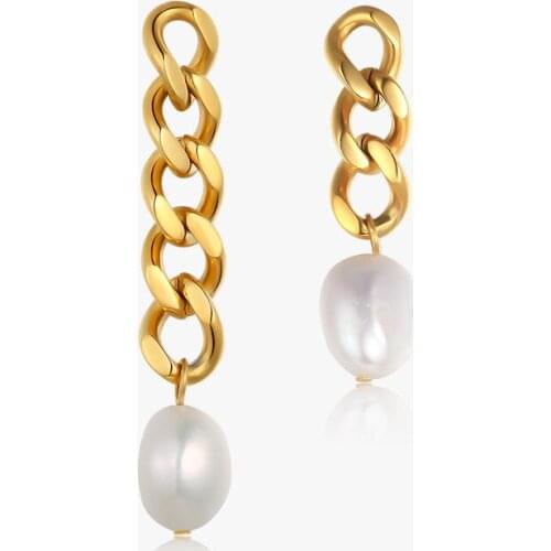 Natural freshwater pearl asymmetrical stud Earring for Woman 18 K Gold Plated 316 L Stainless Steel Earring Hypoallergenic Party