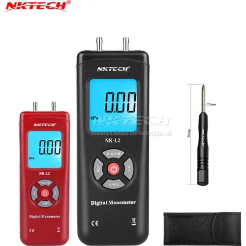 NKTECH Digital Manometer NK-L2 LCD Differential Gauge Air Pressure Meter 2PSI Data Hold 11 Units Manometro Air Compressor Gauges