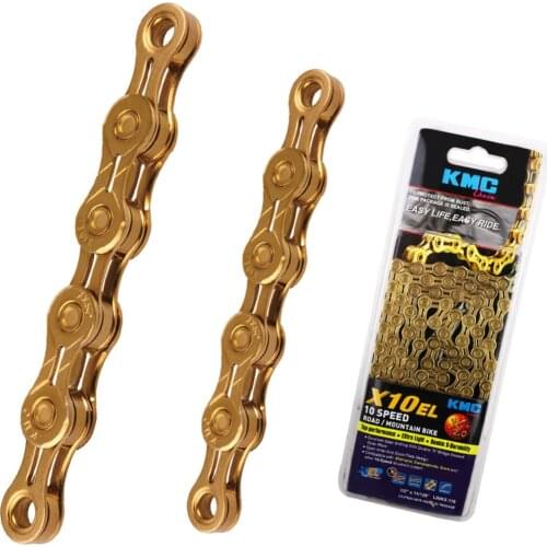 Original X10EL-Ti KMC 10 Speed Chain for Trekking 116 Links Extra Light Titanium Nitride Gold Coated 10S KMC Chain + Magic Link