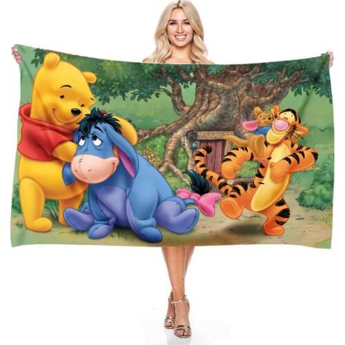 Winnie The Pooh and His Friends Character Printed Beach Towel for Boys Girls Baby Microfiber Cartoon Digital Printing Bath Towel