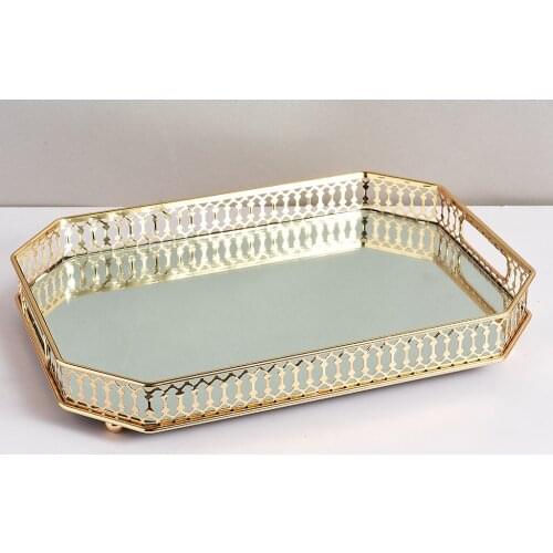 Nordic Metal Alloy Storage Tray Home Storage Box Fruit Food Teacup Jewelry Necklace Display Mirror Tray Home Decoration