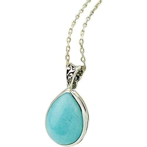 New Natural Water Drop Amazonite Real 925 Silver Pendnat For Women Vintage Style Silver Pendant Necklace Fine Jewelry
