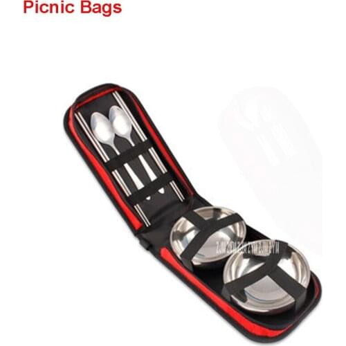 Outdoor Stainless Steel Cutlery Bag Portable Travel Folding Picnic Package Barbecue Picnic Tableware Set Travel Supplies Orange
