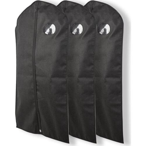 Black Dustproof Clothing Cover for Protecting Dresses Coat Suit Garment Dust Covers Bag Wardrobe Hanging Storage Non-woven Bags