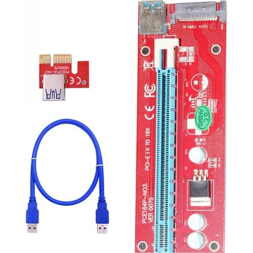 6Pcs Red VER007S PCI-E Riser Card PCI Express 1X to 16X Adapter 60CM USB 3.0 Cable 15Pin SATA Power for Bitcoin Mining