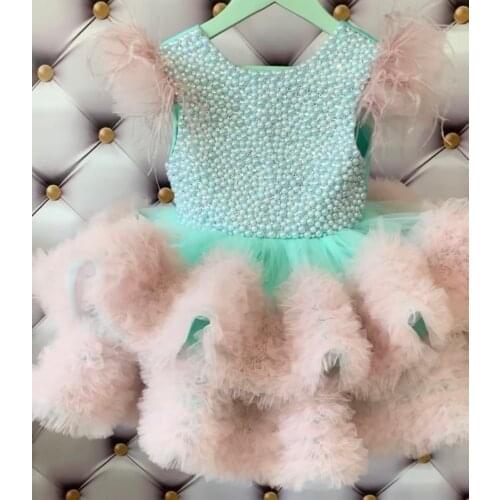 Real photos pearl beading luxury girls birthday party dresses kid girls birthday celebration puffy dresses ball gowns custom