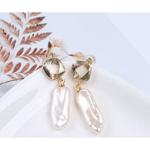 7-8mm Biwa Pearl Pendant Earring New Design Square Metal Alloy Jewelry