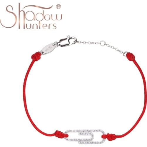 SHADOWHUNTER Real Sterling 925 Zircon Bracelets For Women Paperclip Shape Charm Thin Bracelet Red Rope Classic Jewelry Wholesale
