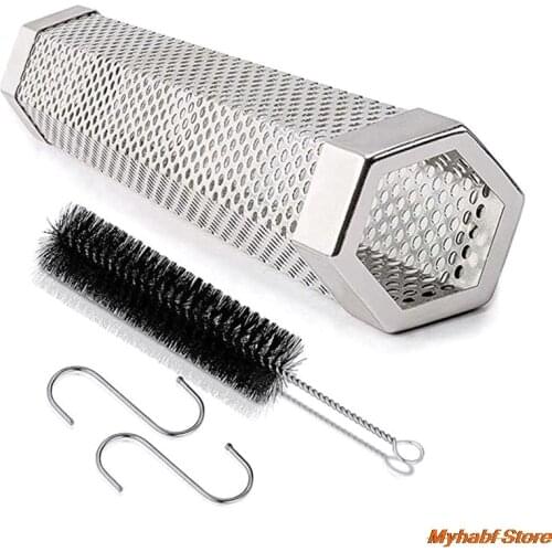 BBQ Smoker Tube Hexagon Stainless Steel BBQ Grill Perforated Mesh Smoker Tube Grill Generator Barbecue Smoked Filter BBQ Tools