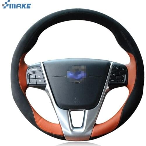 SmRKE For Volvo XC60 2015-2017 Steering Wheel Cover DIY Hand-stitched Car Interior Case Top Leather