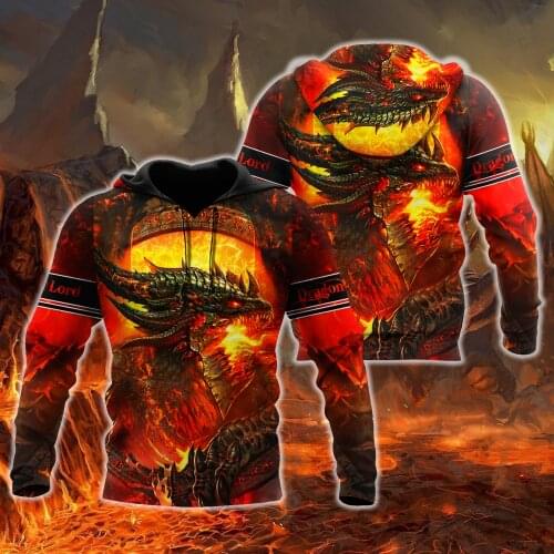 Beautiful Red Fire Dragon 3D Printed Men Hoodie Autumn and winter Unisex Sweatshirt Zip Pullover Casual Streetwear KJ429