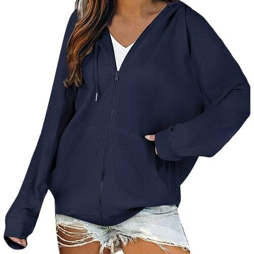 Drawstring Long Sleeve Tops Hoodie Women Lace Up Solid Color Sweatshirts Black White Hooded Zipper Pocket Sweatshirt Clothes