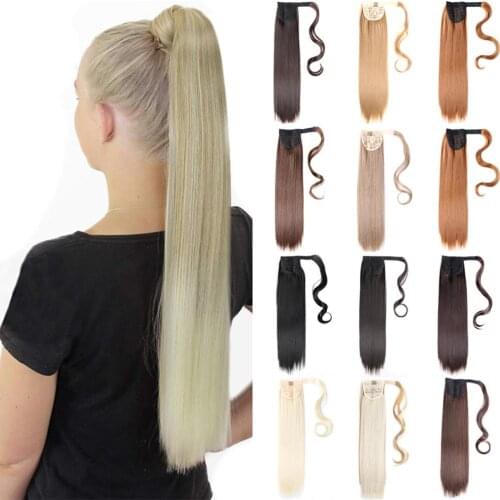 Mtmei Hair Long Straight Clip In Ponytail Hair Extension Wrap Around Ponytail Synthetic Fake Pony Tail Hairpiece Wavy For Women