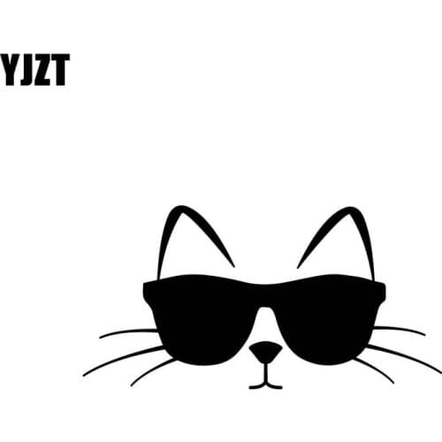 YJZT 14CM*7.2CM Cool Cat With Sunglasses Vinyl Decal Car Sticker Feline Pet Love Black Silver C10-02482