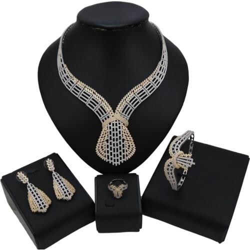Yulaili Top Quality Cubic Zirconia Luxury Necklace Earrings Bangle Ring Wedding Engagement Jewelry Sets Party Anniversary Gifts