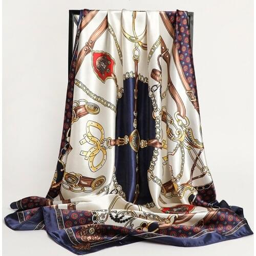 2021 Hair Scarf Women Fashion Designer Beautiful Foulard Soft Satin Shawl Silk Scarfs Kerchief 90*90cm Square Neck Headscarf