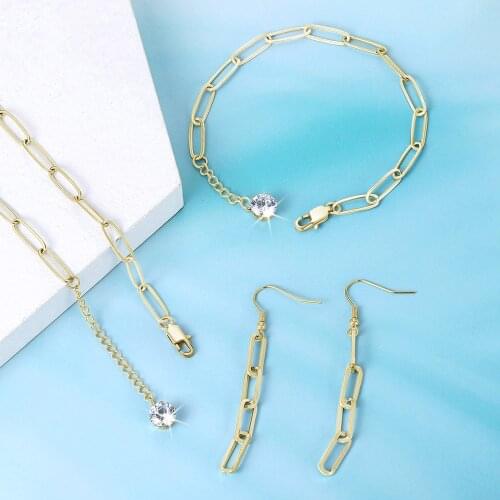 Gold Color Stainless Steel Chain Jewelry Set For Women Hip Hop Womens Accessories Simple Aesthetic Design With Zircon Wholesale