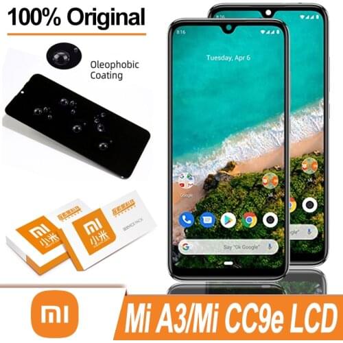 100% Original 6.26" AMOLED Display with frame for XiaoMi A3 MI A3 MiA3 CC9E LCD Touch Screen Digitizer Assembly Repair Parts