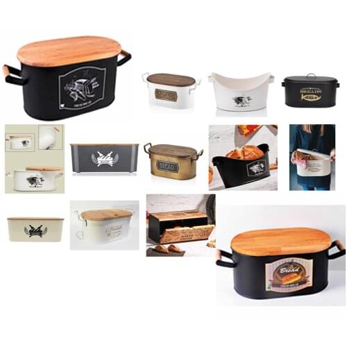 12 Kinds Storage Boxes Bread Bins With Bamboo Cutting Board Lid Metal Galvanized Snack Box Handles Design Kitchen Containers Home Decor Kitchen Food Containers