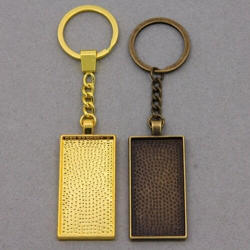 2pcs/lot 24*48mm Rectangle Cameo Glass Inlaid Zircon Cabochon Base Setting Fit 24*48mm Glass Keychain Penndant Necklace DIY