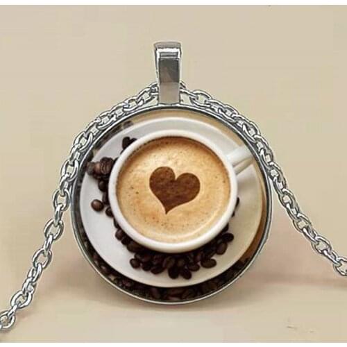 2019 Trendy Cappuccino Pendant Heart Coffee Necklace Hot Chocolate Art Jewelry For Girl Glass Cabochon Pendants Necklaces
