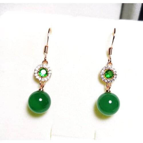 2020 Luxury Rose Gold Emerald Silver 925 Earrings For Women Natural Green Jade Chalcedony Drop Earring Party Jewelry Earrings