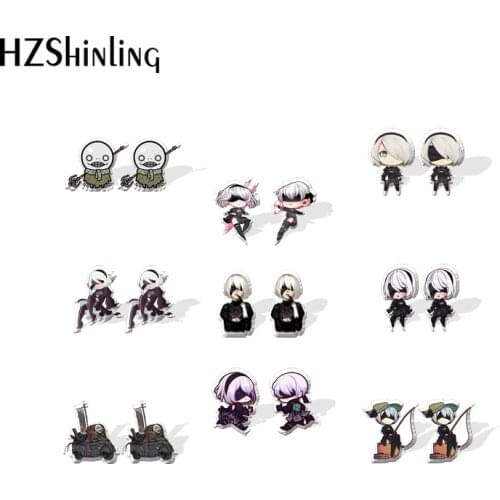 2021 New Nier Automata 2b and 9s Stud Earring Game Series Acrylic Resin Earrings Epoxy Handmade Jewelry Gifts Girl
