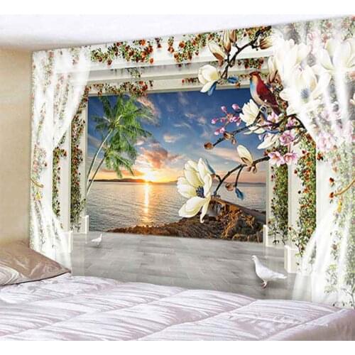 Nordic style 3D window scenery decoration tapestry Mandala tapestry Bohemian hippie decoration tapestry Bedroom tapestry