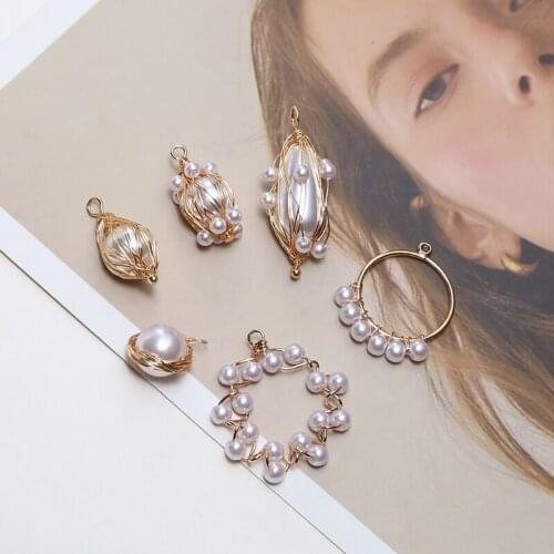 4pcs Women Earrings Imitation Pearls European style copper wire winding pearl ring retro temperament pendant jewelry accessories