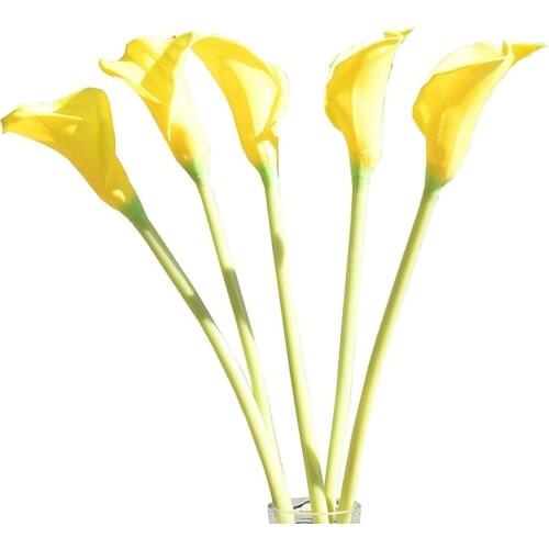 5Pcs Artificial Calla Lily Silk Flowers 65cm for Home Kitchen & Wedding (Vase Not Include) (Yellow Long)