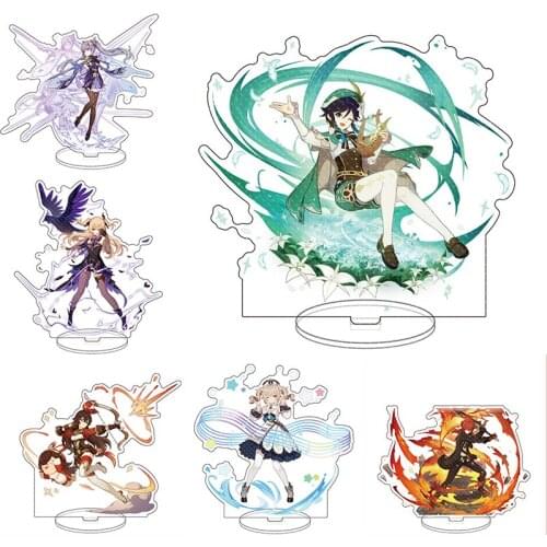 Anime Figure Genshin Impact Account Venti Zhongli Diluc Klee Barara Acrylic Stand Model Plate Desk Decor Standing Sign Fans Gift