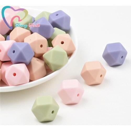 Teeny Teeth 10 PCS Sage Green/Lint 14-17 MM Hexagon Shape Silicone Beads Food Grade Silicone Teething Baby Chewable Loose Beads