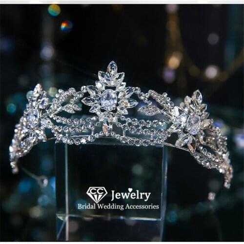 CC Women Crown Wedding Hair Accessories Engagement Jewelry Bridesmaids Headdress Princess Headpiece Flower Shape Diadems QS43