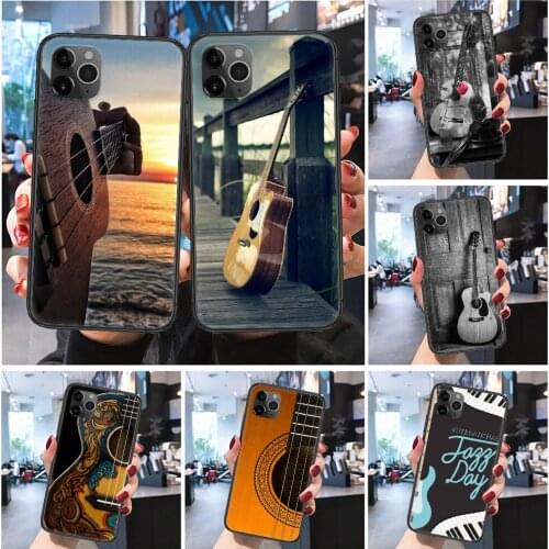 Retro guitar scenery Musical Phone Case Cover Hull For iphone 5 5s se 2 6 6s 7 8 12 mini plus X XS XR 11 PRO MAX Frosted black