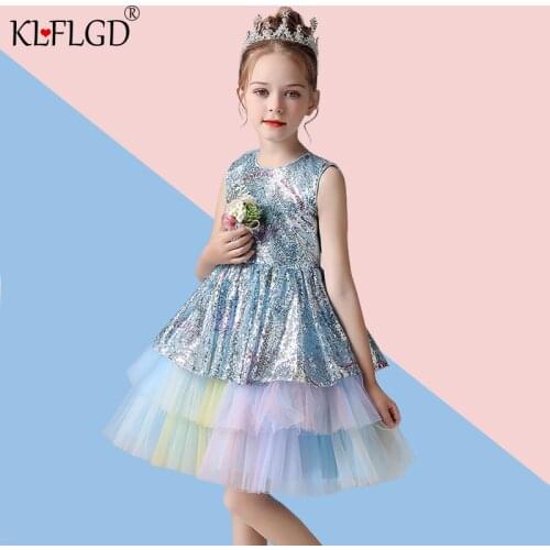 Girls' Princess Birthday Party Sequin gradient dress 2021 new childrens communion Festival Performance Unicorn print dress