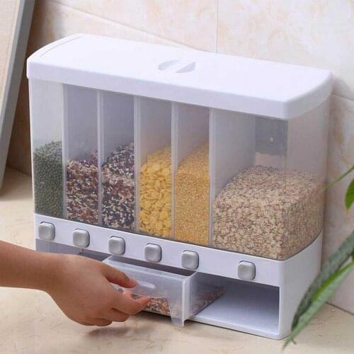 6 Grid Dry Food Dispenser Moisture Proof Sealed Plastic Cereal Dispensers Kitchen Food Storage Tank For Rice Nuts Coffee Bean