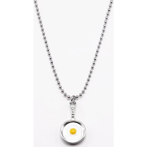 DIY Fried Egg Pendant Necklace For Women Fashion Egg Frying Pan Necklace Stainless Steel Chain Pendant Necklace For Gift