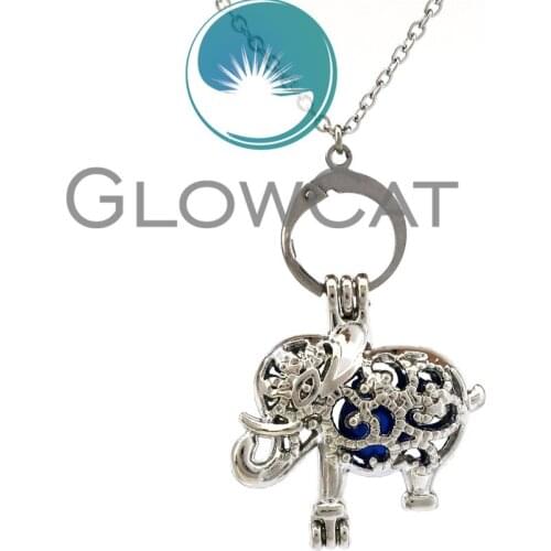 EE21 Lucky Elephant Beads Cage Locket Pendant Perfume Essential Oil Diffuser Pearl Cage Necklace Women Girl Gift