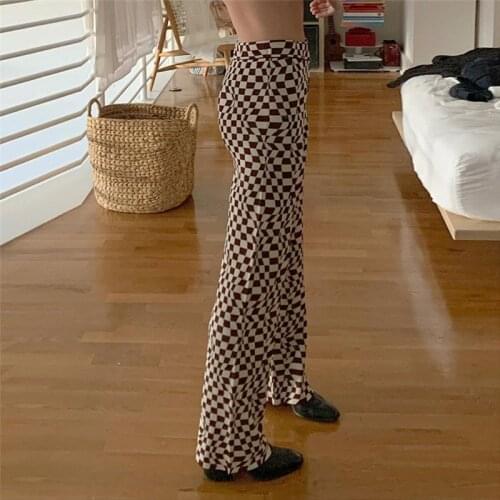 European and American 2021 summer fashion trend womens new high-waist slim-fit straight wide-leg plaid casual pants y2k pants