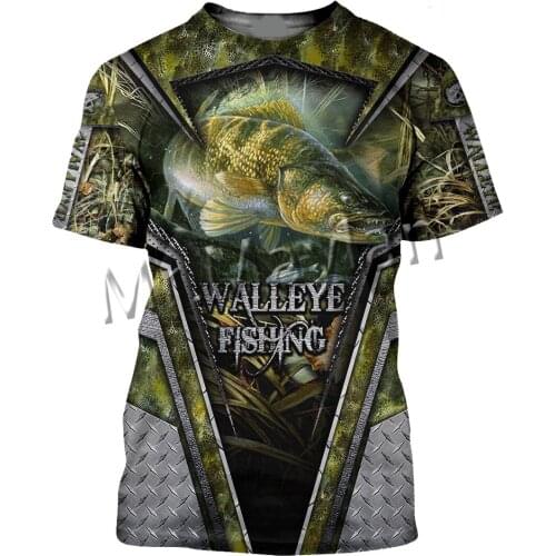 Fashion Animal Walleye Fishing Art Camo Men/Women Leisure O-neck T-shirt 3D Print Streetwear / T shirt / Beach Short / Tank S151