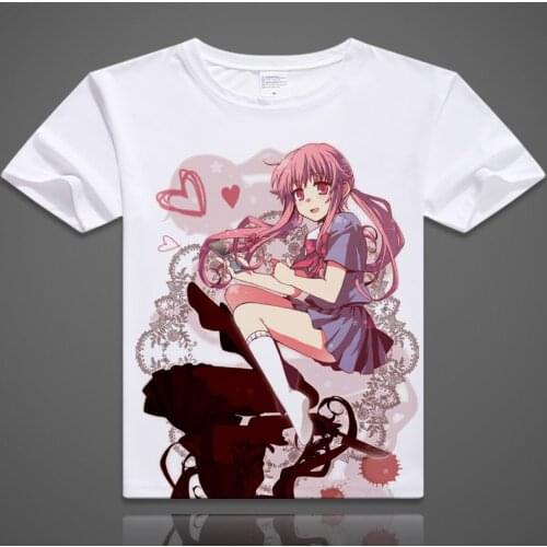 Mirai Nikki Gasai Yuno T-shirts Anime Printed T Shirts Short Sleeve Tees Amano Yukiteru Casual Summer Tops