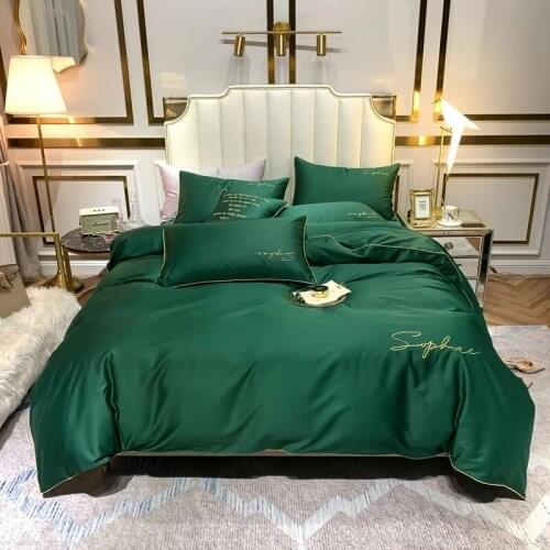 Luxury Cotton Bedding Set King Queen Size 4Pcs Green Simple Wedding Bed Set Duvet Cover Bedsheet Pillowcase Birthday Gift